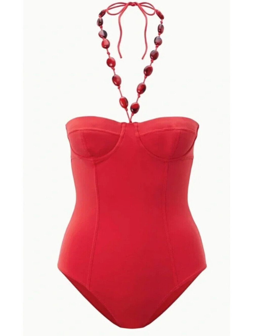 NWT STAUD Swim Harper Red One Piece Beaded Swimsuit Swim Sea XS Designer